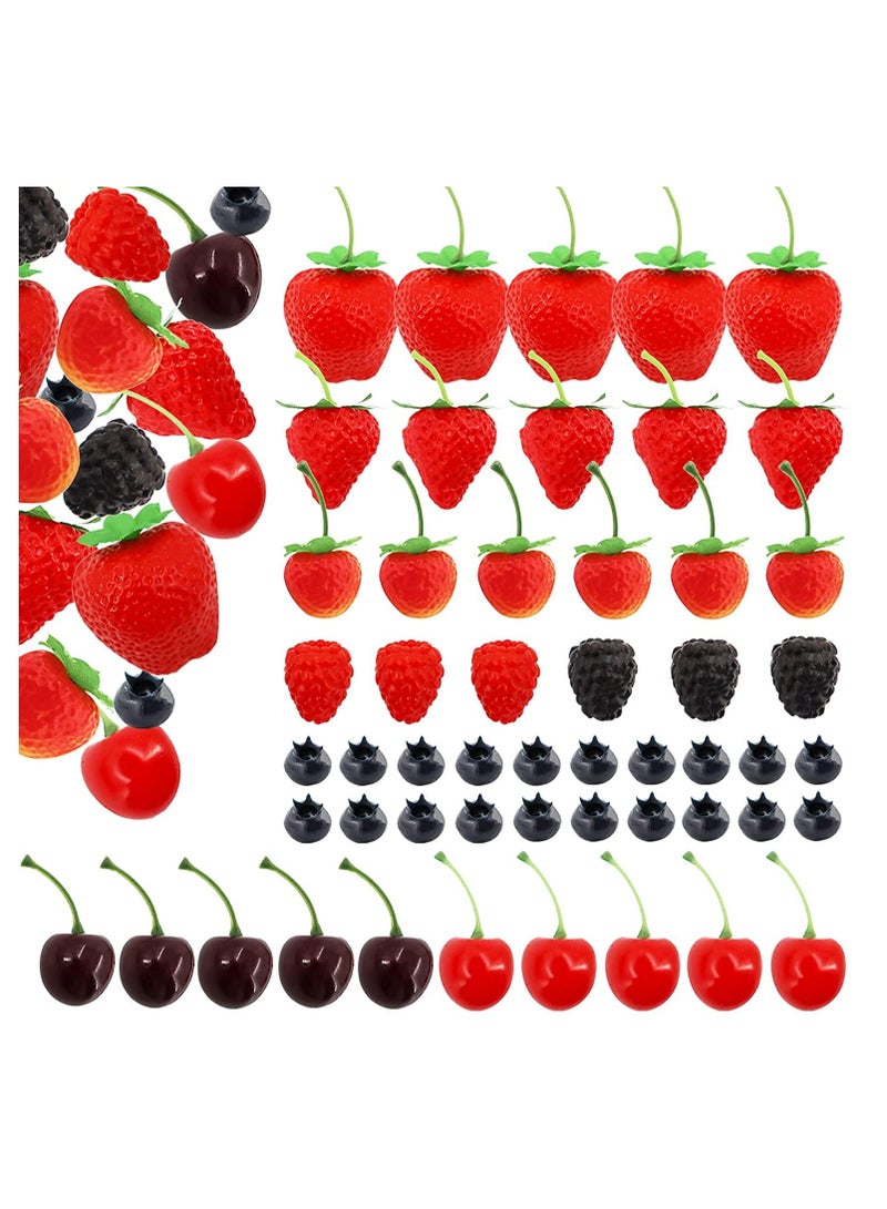Generic 52 PCS Artificial Fake Fruit, Includes Fake Strawberries Fake Blueberries Fake Raspberries Fake Cherries, Reusable Waterproof Plastic Cake Dessert Party Home Kitchen Decoration, Photography Props  - Image 1