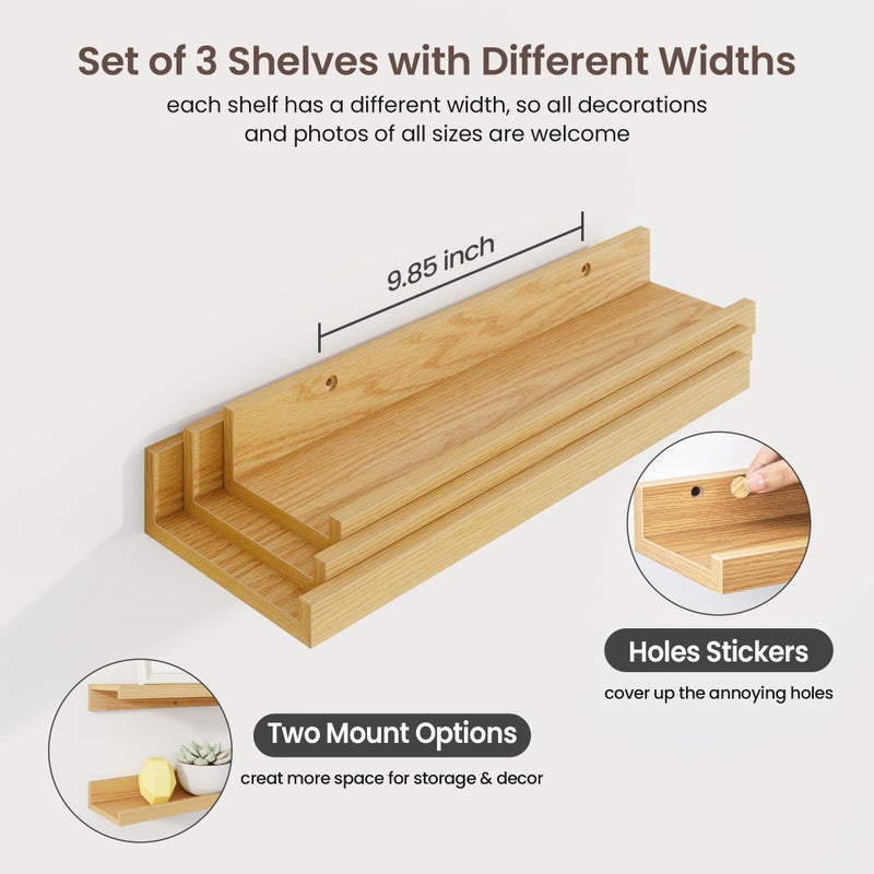 Axeman Picture Ledge Shelf | 16 Inch Oak Floating Shelves Set of 3 | Rustic Wood Wall Shelves with Lip | 16" Oak Picture Shelf for Wall with Ledge | Photo Shelves - Image 4