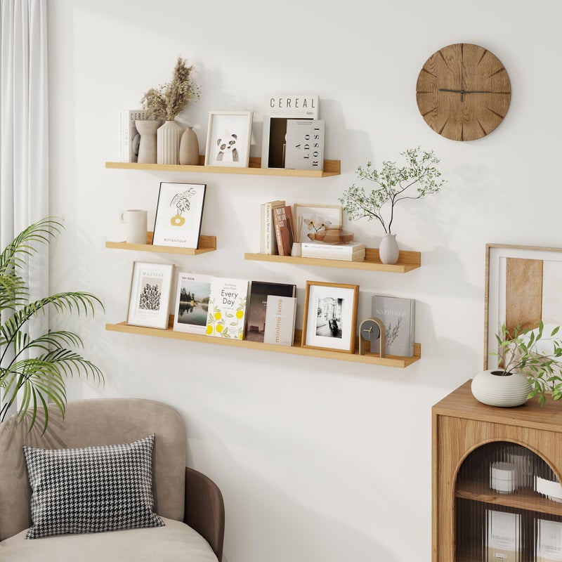 Axeman Picture Ledge Shelf | 16 Inch Oak Floating Shelves Set of 3 | Rustic Wood Wall Shelves with Lip | 16" Oak Picture Shelf for Wall with Ledge | Photo Shelves - Image 2