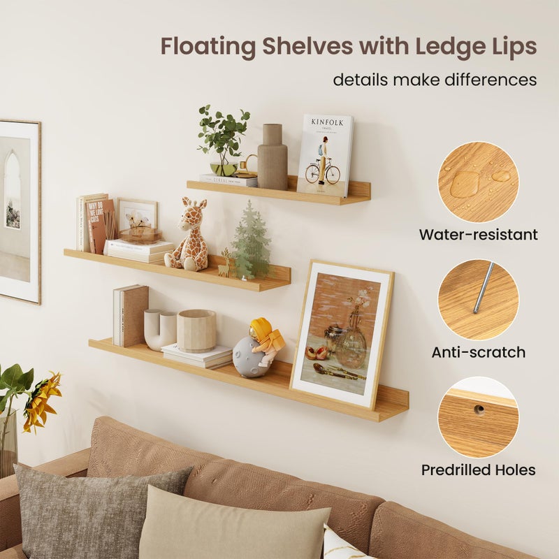 Axeman Picture Ledge Shelf | 16 Inch Oak Floating Shelves Set of 3 | Rustic Wood Wall Shelves with Lip | 16" Oak Picture Shelf for Wall with Ledge | Photo Shelves - Image 5