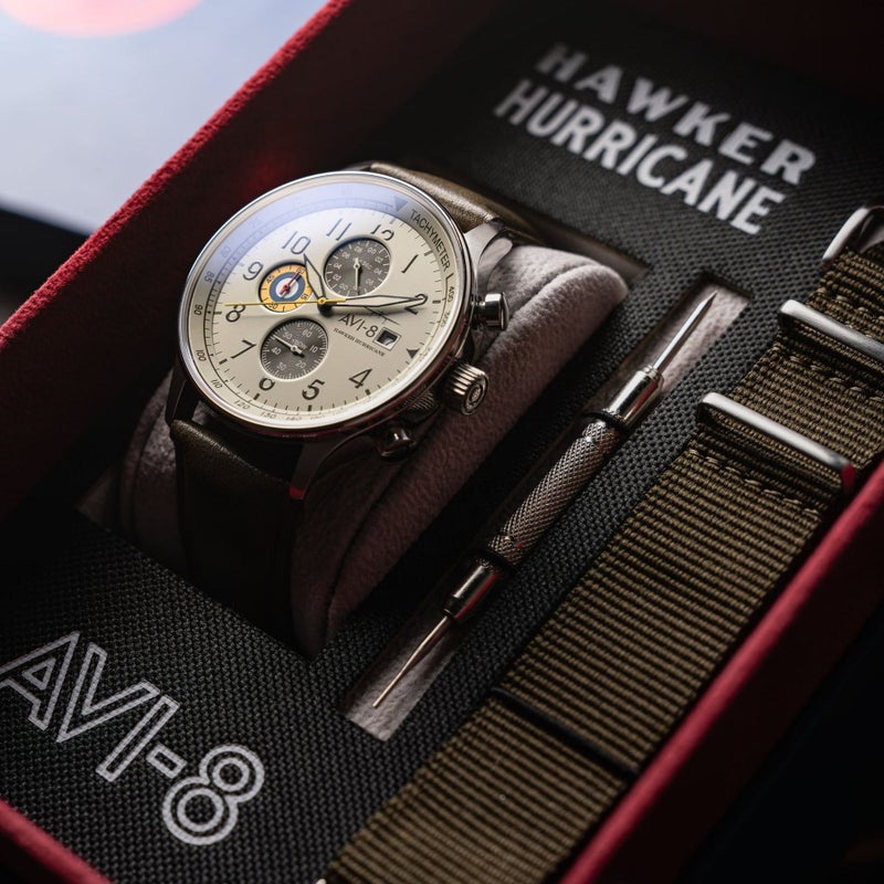 أفي-8 ساعة AVI-8 كرونوغراف كوارتز للرجال، مينا كاكي، مع سوار إضافي AV-4011-1B - Image 5