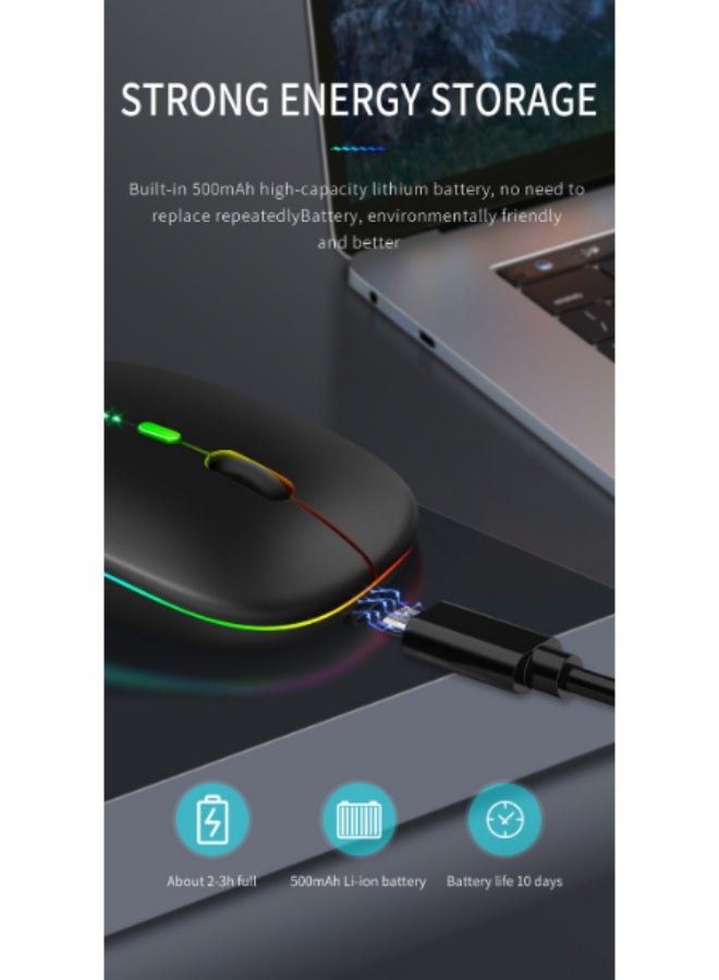 Wireless Bluetooth Mouse, Bluetooth  + 2.4GHz USB Wireless Receiver, Type-C Rechargeable Silent Bluetooth Wireless Mouse for PCs, Laptops, Tablets, Cell Phones, 3 Preset Adjustable DPI with RGB Lights - Image 3