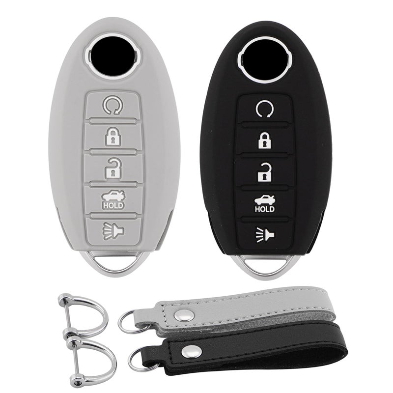 Koaudb Silicone Rubber Key Fob Cover Compatible with Accessories Altima Rogue Sentra Pathfinder Armada Maxima Murano 5 Buttons Car Key Case Shell Protector with Keychain 2 Pack Nisn5BG