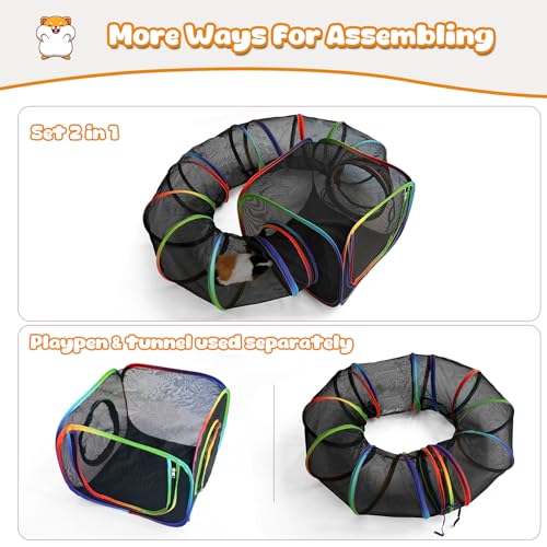 TIKIWIK Guinea Pig Playpen with Tunnel, Rainbow Playpen with 98.4" Extended Tube & Open Side, Rabbit Playpen for Bunny, Hamster, Ferret, Chinchilla, Chickens & Small Animals to Play Indoor or Outdoor - Image 3