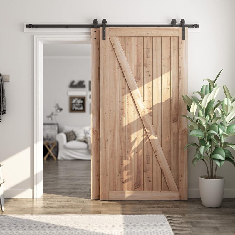 SMARTSTANDARD 9 Feet Bypass Sliding Barn Door Hardware Kit - for Double Wooden Doors-Single Track - Smoothly & Quietly - Easy to Install-Fit 96" Opening - Image 2