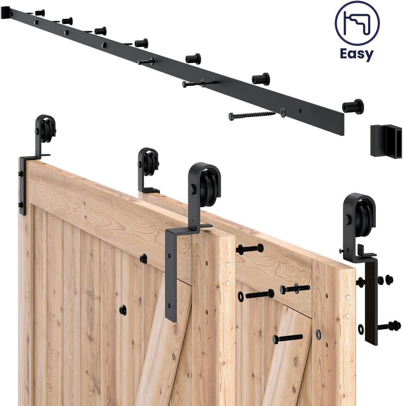SMARTSTANDARD 9 Feet Bypass Sliding Barn Door Hardware Kit - for Double Wooden Doors-Single Track - Smoothly & Quietly - Easy to Install-Fit 96" Opening - Image 5