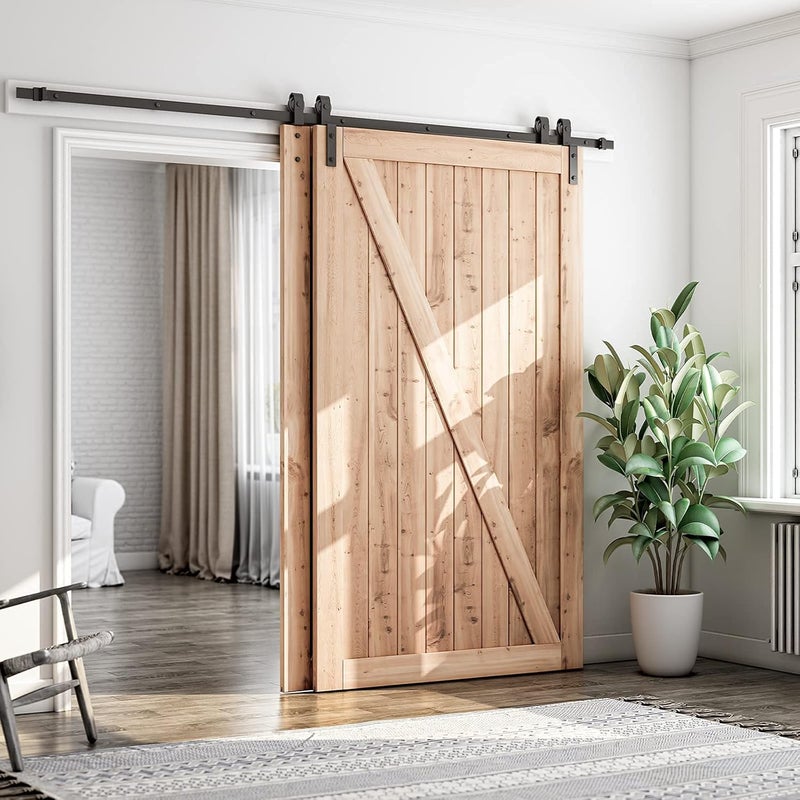 SMARTSTANDARD 9 Feet Bypass Sliding Barn Door Hardware Kit - for Double Wooden Doors-Single Track - Smoothly & Quietly - Easy to Install-Fit 96" Opening - Image 3