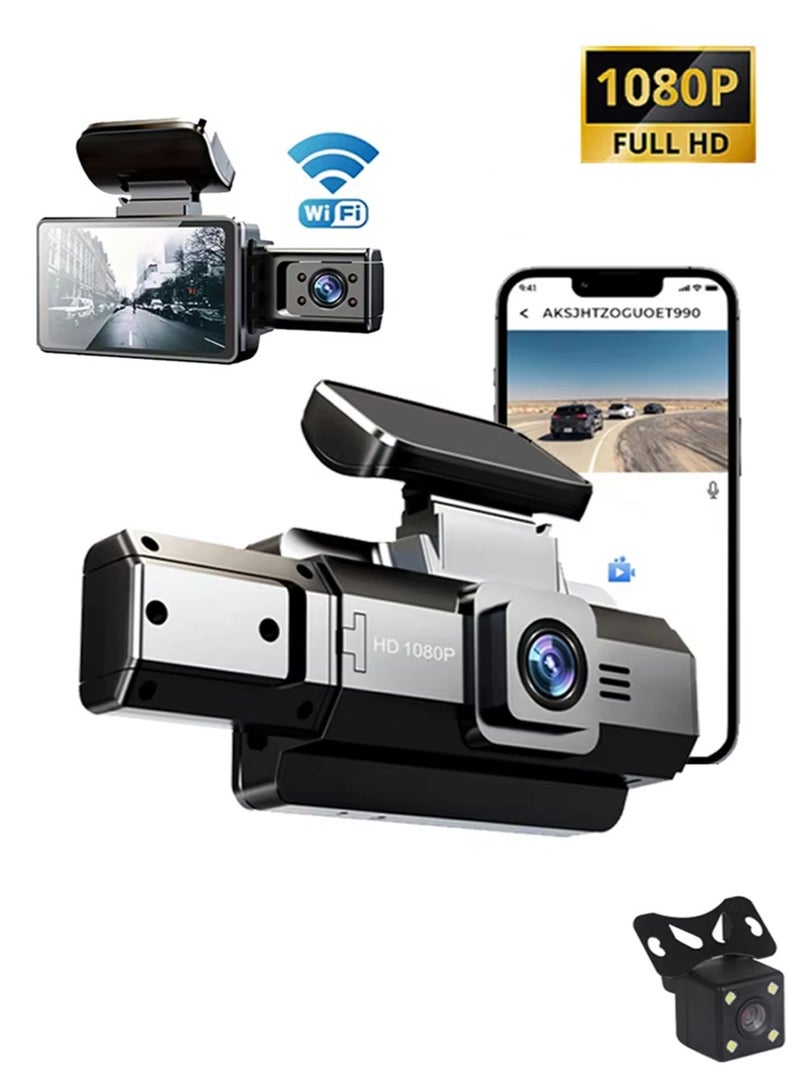EzzySo كاميرا داش HD 1080P للسيارات عدسة مزدوجة أمامية وخلفية عدسة أمامية 1920*1080P عدسة خلفية مع واي فاي مدمج ومستشعر G مع GPS مسجل فيديو للسيارة - Image 1