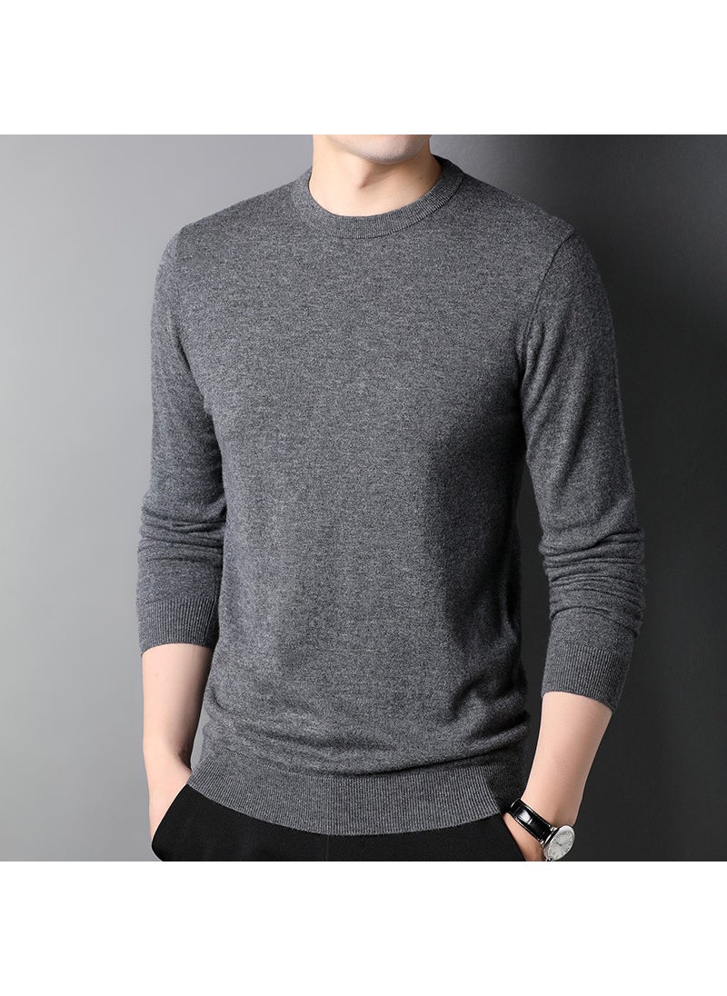 Generic - Mens Pure Wool Knitted Sweater round Neck Thin Style Autumn Winter Casual Top Quality Soft Long Sleeve Loose Fit Fashionable Black - Image 1