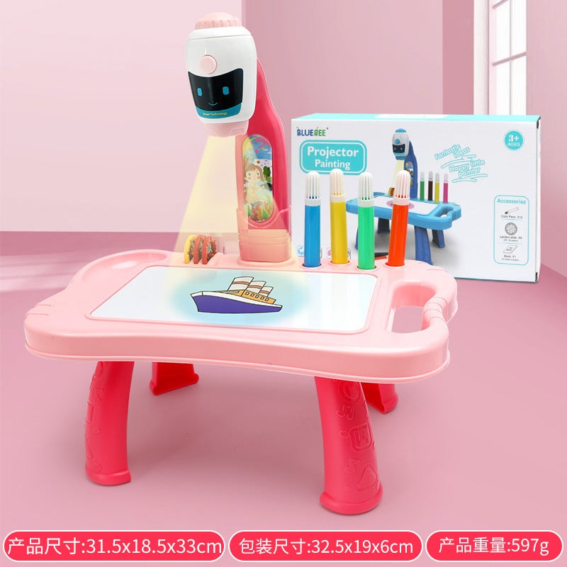 Kids Smart Projector Drawing Table Toy[English color box-battery] projection drawing board 32 Figure Red [English color box-battery] projection drawing board 32 Figure Red
