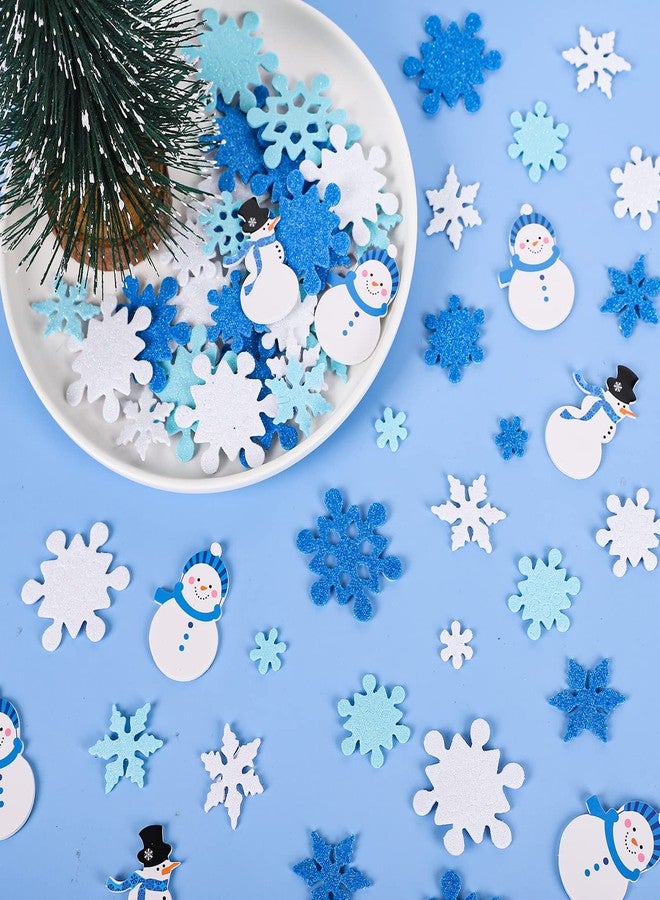 Whaline Winter Glitter Foam Sticker Kit 350Pcs Blue White Snowflake Snowman Foam Stickers Self-Adhesive Sticker Decals for Christmas Party Decor Winter DIY Crafts - Image 5