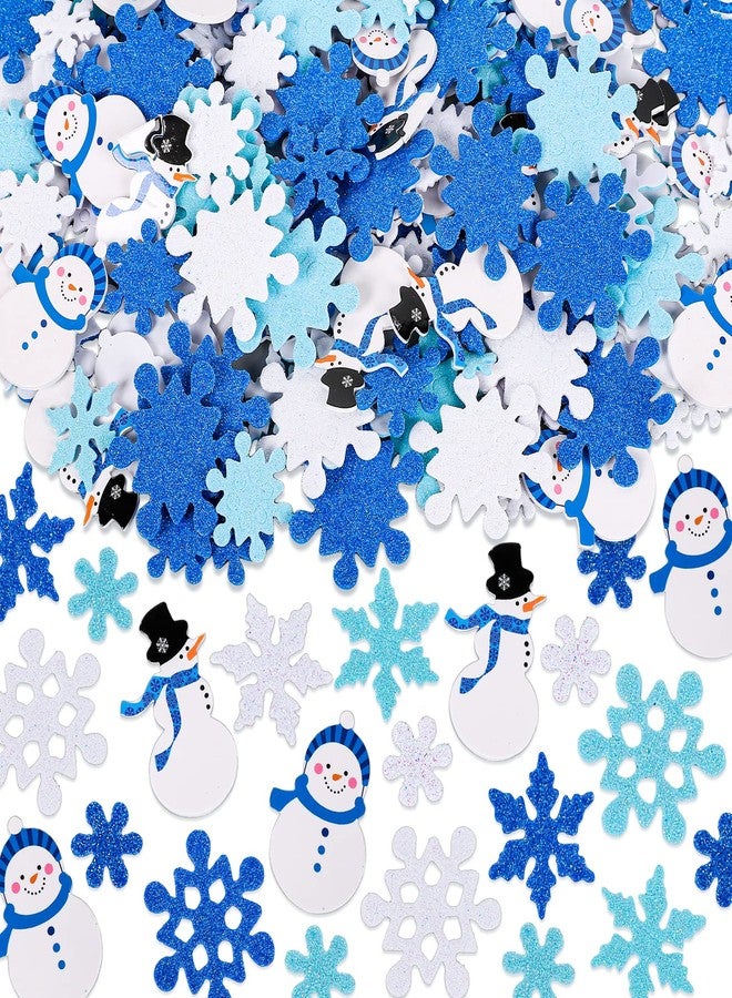 Whaline Winter Glitter Foam Sticker Kit 350Pcs Blue White Snowflake Snowman Foam Stickers Self-Adhesive Sticker Decals for Christmas Party Decor Winter DIY Crafts - Image 1