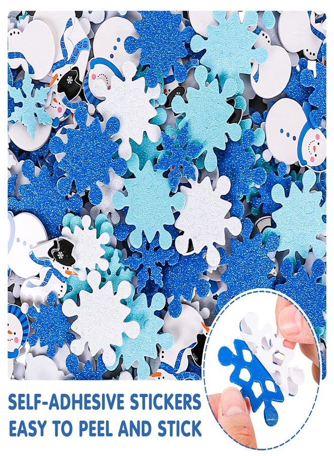Whaline Winter Glitter Foam Sticker Kit 350Pcs Blue White Snowflake Snowman Foam Stickers Self-Adhesive Sticker Decals for Christmas Party Decor Winter DIY Crafts - Image 3