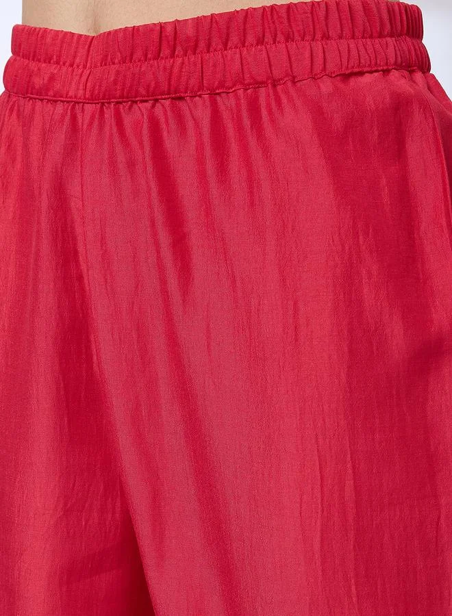 globus Mirror Work Pleated A-Line Kurta, Pants and Sequined Taping Dupatta Festive Set