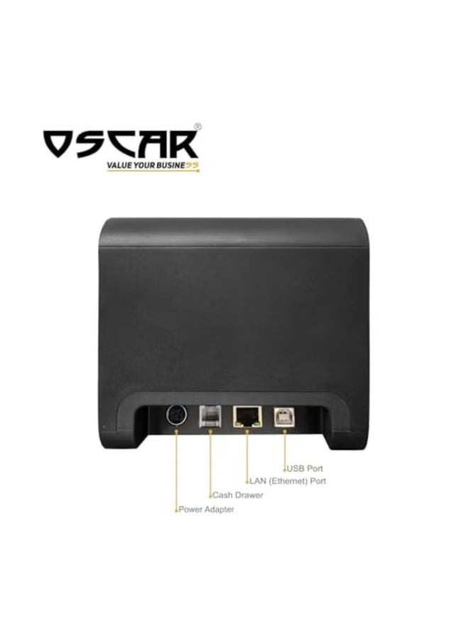 طابعة إيصالات حرارية OSCAR POS88H مقاس 80 مم مع قاطع تلقائي، اتصال USB و LAN، دعم ESC-POS - أسود - Image 2