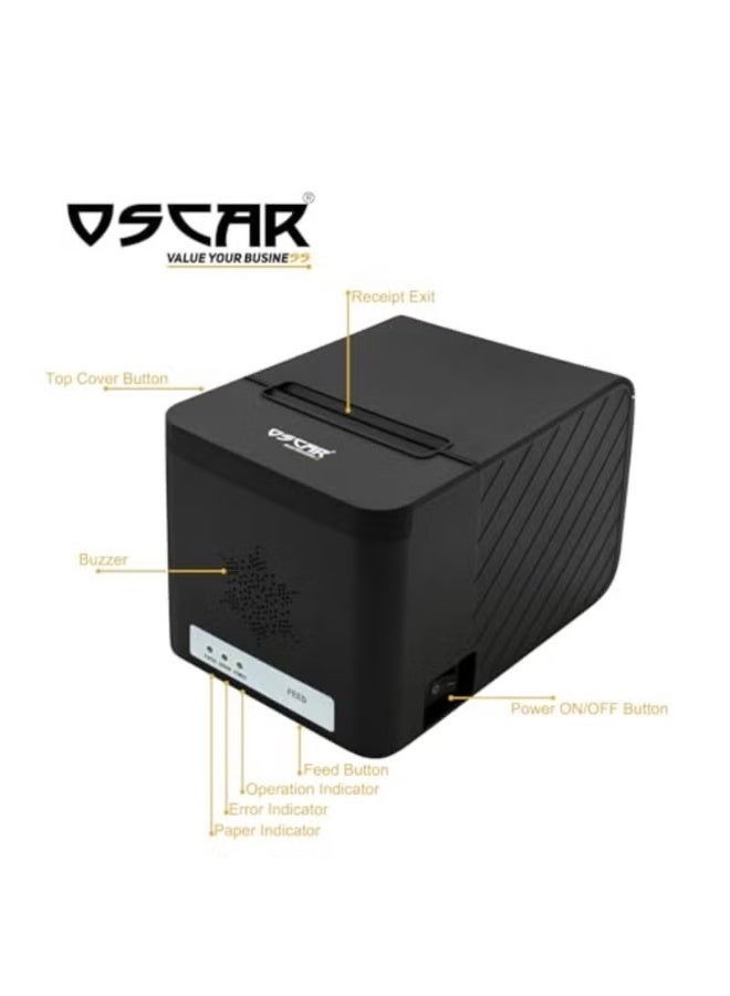 طابعة إيصالات حرارية OSCAR POS88H مقاس 80 مم مع قاطع تلقائي، اتصال USB و LAN، دعم ESC-POS - أسود - Image 3