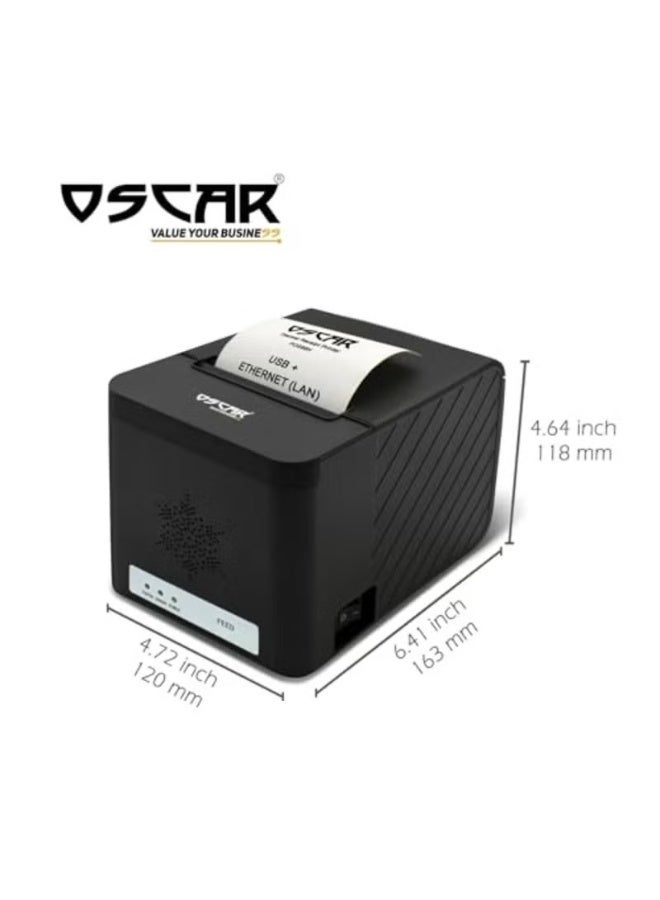 طابعة إيصالات حرارية OSCAR POS88H مقاس 80 مم مع قاطع تلقائي، اتصال USB و LAN، دعم ESC-POS - أسود - Image 4