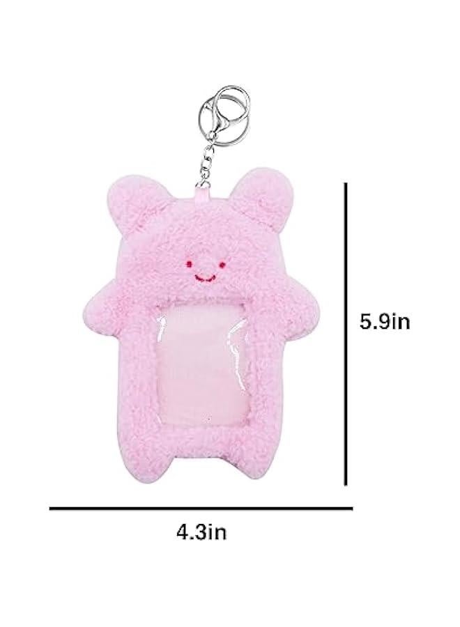 حامل صور قماشية كيبوب لحفظ بطاقة الائتمان والهوية وبطاقات الباص، حافظة صور مع سلسلة مفاتيح، أرنب وردي رقم 2 - Image 4