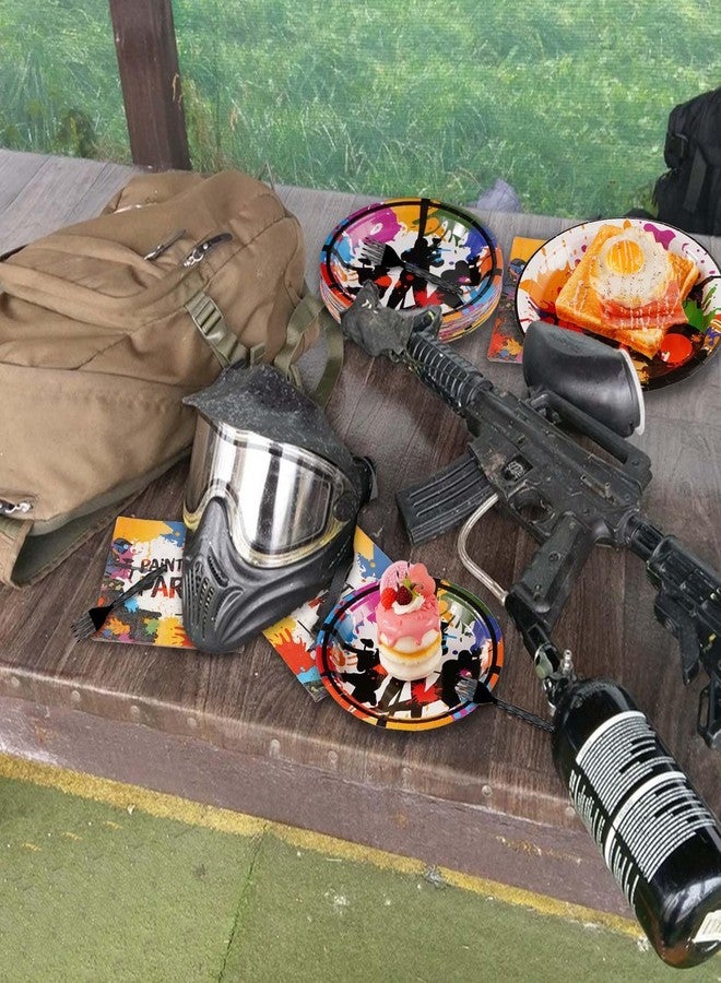 Grencian 96pcs Paintball Paper Plates and Napkins Sets, Paintball Neon Party Decorations Plates Supplies Tableware for Kids - Image 4