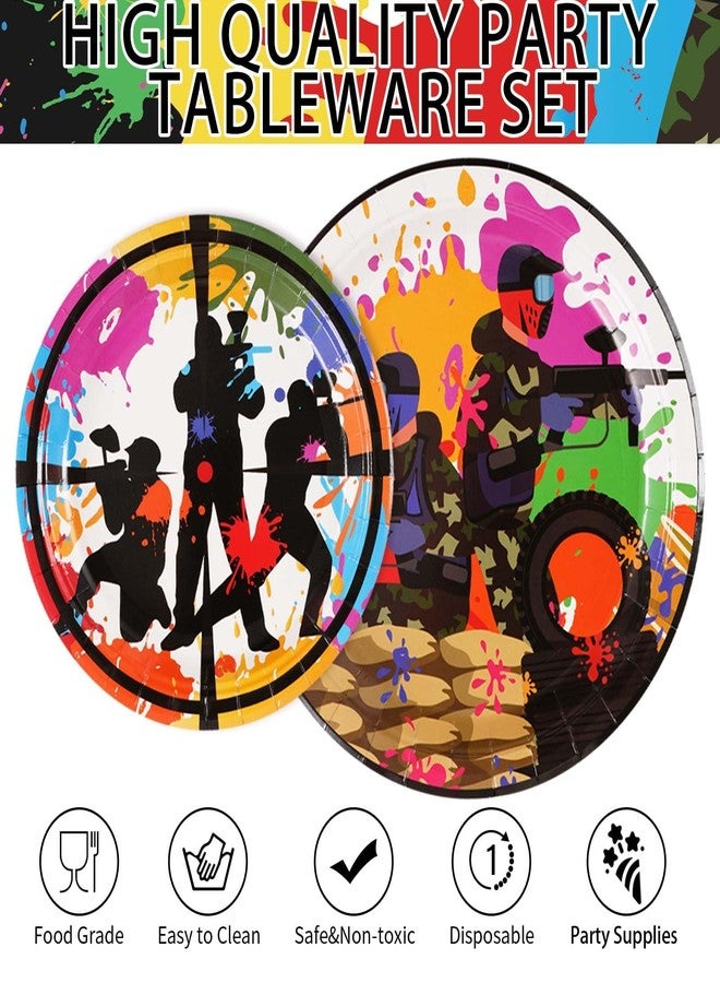 Grencian 96pcs Paintball Paper Plates and Napkins Sets, Paintball Neon Party Decorations Plates Supplies Tableware for Kids - Image 3