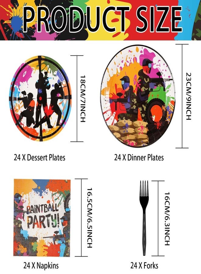 Grencian 96pcs Paintball Paper Plates and Napkins Sets, Paintball Neon Party Decorations Plates Supplies Tableware for Kids - Image 2