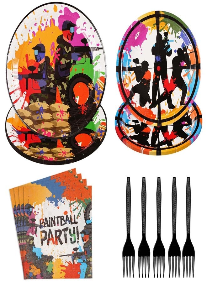 Grencian 96pcs Paintball Paper Plates and Napkins Sets, Paintball Neon Party Decorations Plates Supplies Tableware for Kids - Image 1