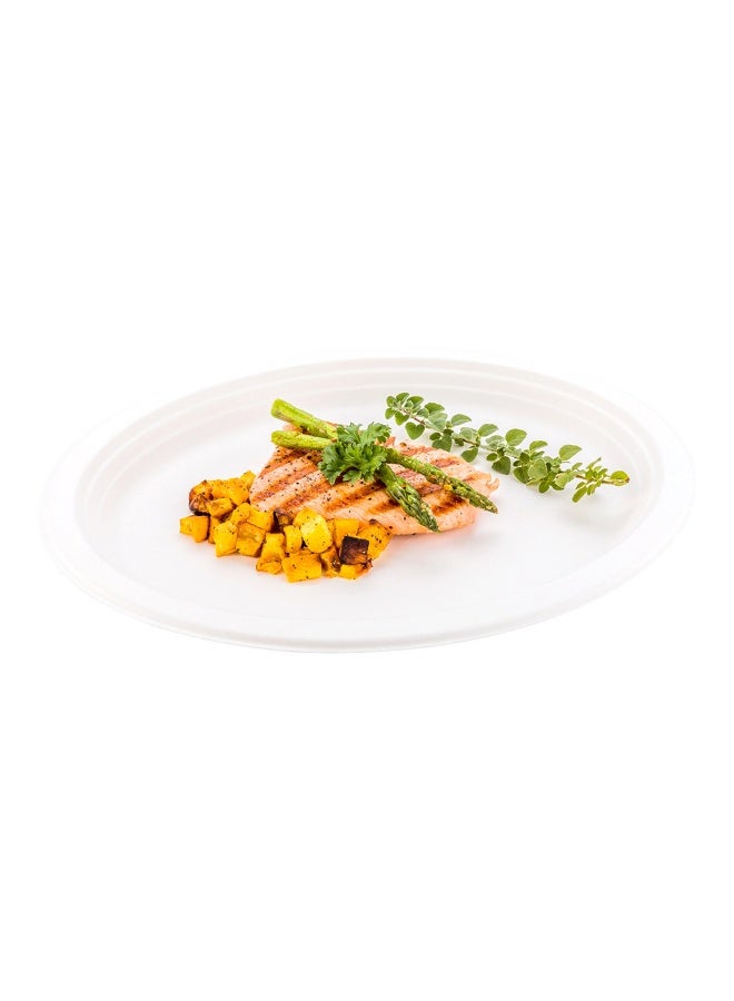 Restaurantware أطباق بلب تيك 12.5 × 10 بوصة صديقة للبيئة، 100 طبق عشاء كبير قابل للتصرف - مصنوع من ألياف قصب السكر الطبيعية، ثقيل، أطباق باجاس بيضاء متميزة، متينة، بيضاوية - Image 2