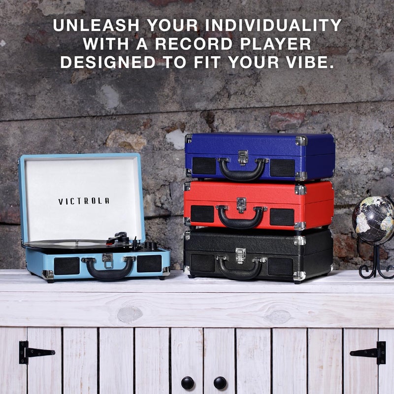 Victrola Journey Bluetooth Portable Suitcase Record Player â€“ with Built-in Speakers, 3 Speed Vinyl Record Player, RCA Out, Headphone Jack (Blue Coral) - Image 4