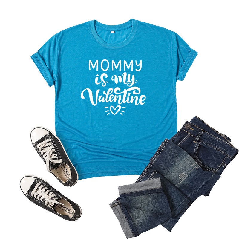 Mama Valentine letter printed short sleeve round neck T-shirt - Image 1