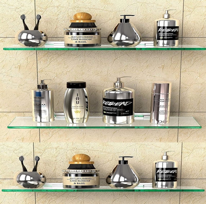 Creative Arts n Frames Set of 3 Multi Purpose Polished Glass Shelves, Wall Mount Shelf for Bathroom, Bedroom, Living Room, Office and Kitchen (18x6 inch) - Image 2