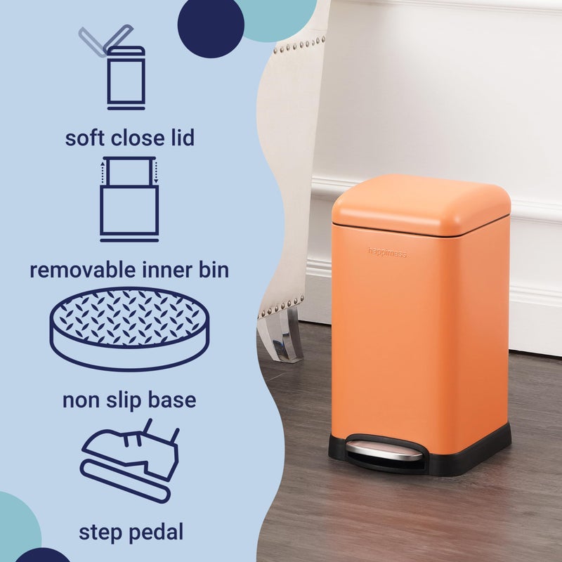 happimess HPM1012K Betty Retro Mini 3.2-Gallon Step-Open Trash Can, Carrot Cake,with Soft-Close Lid, Fingerprint Resistant, Modern, Minimalistic for Home, Kitchen, Office, Bedroom, Bathroom - Image 3