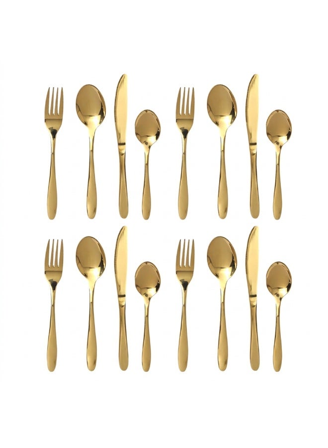 SOBHYS Cutlery Set 16-Piece (4x4) – Stainless Steel Flatware, Heavy & Thick, Luxury Dining Set – Gold - Image 1