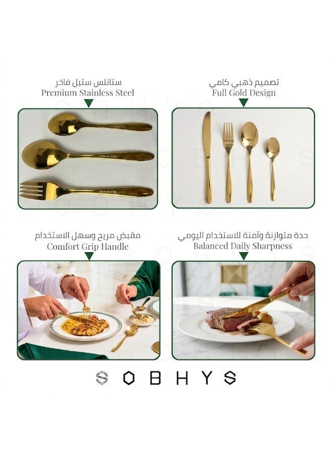 SOBHYS Cutlery Set 16-Piece (4x4) – Stainless Steel Flatware, Heavy & Thick, Luxury Dining Set – Gold - Image 3