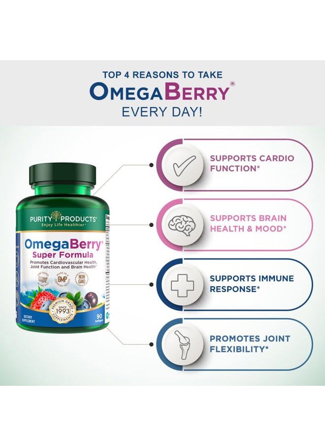 Purity Products - OmegaBerry Fish Oil w/Vitamin D3 + Organic Acai Super Formula - 1875 mg of Concentrated, Molecularly Distilled, Ultra Pure Omega-3s 1080 mg EPA + 720mg DHA + 120 mg DPA - 90 Count - Image 1
