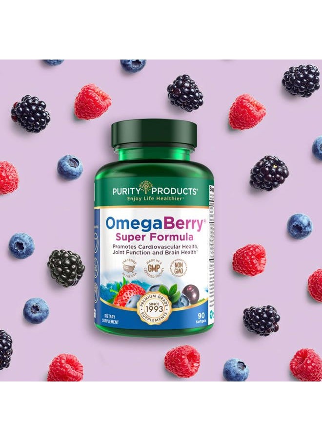 Purity Products - OmegaBerry Fish Oil w/Vitamin D3 + Organic Acai Super Formula - 1875 mg of Concentrated, Molecularly Distilled, Ultra Pure Omega-3s 1080 mg EPA + 720mg DHA + 120 mg DPA - 90 Count - Image 1