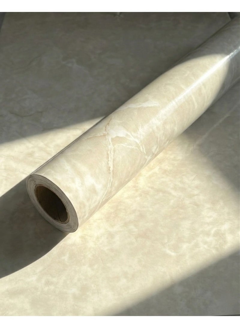 Wallpaper Foam Wall Sticker Roll in a Luxury Cream Beige Self-Adhesive Peel & Stick Marble Wallpaper (Cream Beige ) Waterproof & Easy Install 2.5mm thick high-density foam, 300cm(L) and 120cm(W) 48 square feet - Image 1