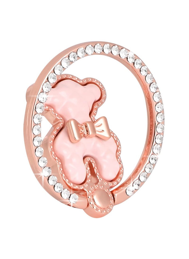 Sparkle Mobile Phone Ring Bracket Holder Stand, Cute Bear Cell Phone Ring Hand Grip Holder Adjustable Universal Finger Kickstand with Knob Loop for iPhone, All Android Smartphone,Tablet, Pink