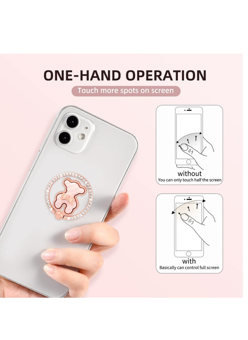 Sparkle Mobile Phone Ring Bracket Holder Stand, Cute Bear Cell Phone Ring Hand Grip Holder Adjustable Universal Finger Kickstand with Knob Loop for iPhone, All Android Smartphone,Tablet, Pink