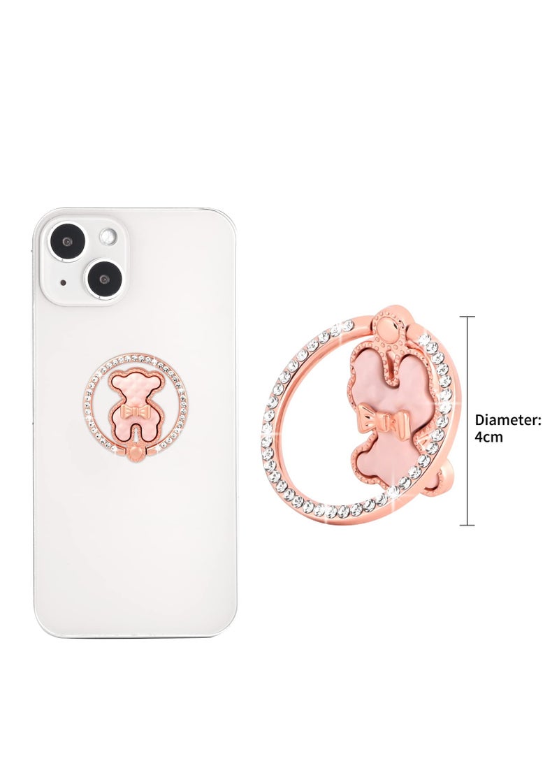 Sparkle Mobile Phone Ring Bracket Holder Stand, Cute Bear Cell Phone Ring Hand Grip Holder Adjustable Universal Finger Kickstand with Knob Loop for iPhone, All Android Smartphone,Tablet, Pink
