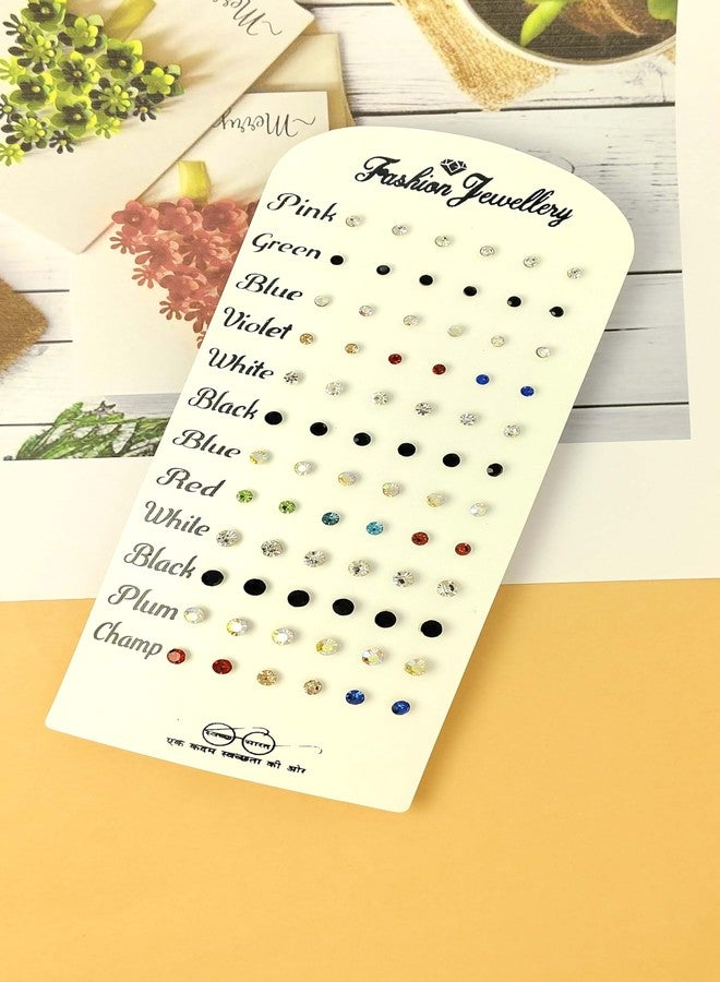 Shivarth 36 Pairs Set of Rhinestone Crystal Earrings, Small Earrings, Multicolor Tiny Stone Ear Stud Mixed Size Ear Tops Sparkling Cubic Zirconia Ear-Rings Cute Simple Fancy Earring Daily Use for Women and Girls - Image 3