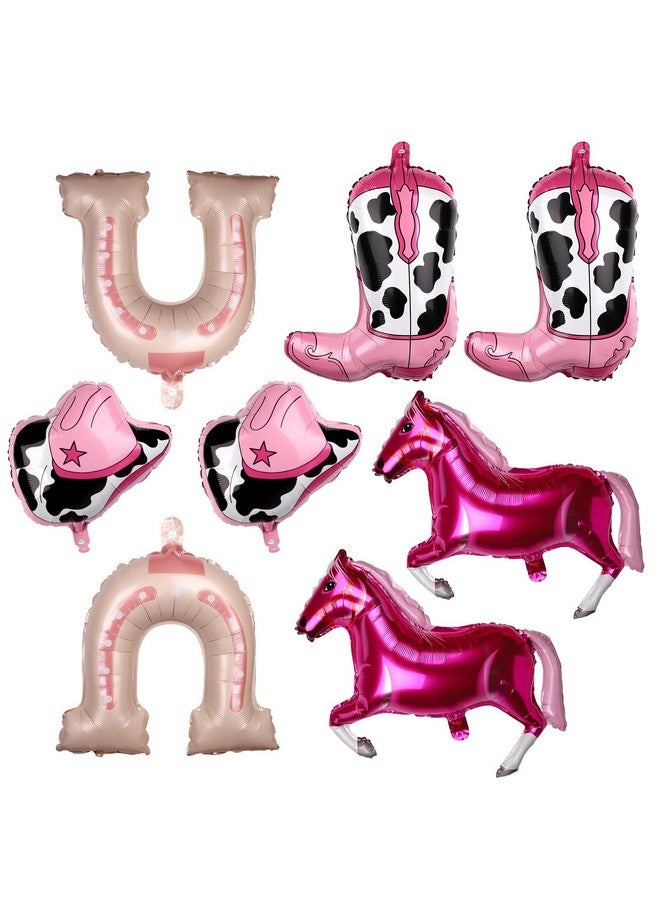 PEUTIER 8pcs Cowgirl Foil Balloons, Pink Cowgirl Hat Boot Horse Latex Balloons Western Themed Party Balloons Rodeo Bandana Balloons for Cowgirl Wild West Birthday Party Decorations Supplies  - Image 1