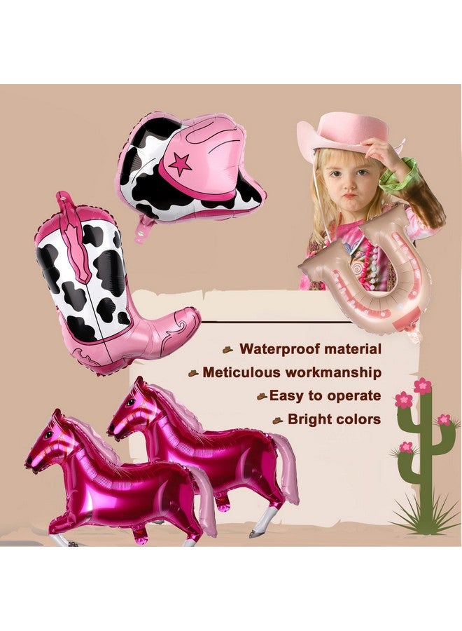 PEUTIER 8pcs Cowgirl Foil Balloons, Pink Cowgirl Hat Boot Horse Latex Balloons Western Themed Party Balloons Rodeo Bandana Balloons for Cowgirl Wild West Birthday Party Decorations Supplies  - Image 3