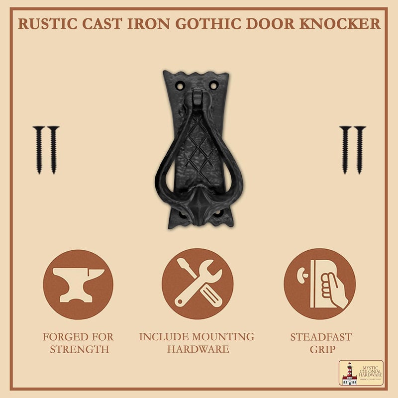 SaKeGa Store Medieval Cast Iron Door Knocker 11.5 cm x 4.8 cm (4½ in x 1⅞ in) | 1 Pc Vintage Antique Black Heavy-Duty Door Knocker with Mounting Hardware - Image 5