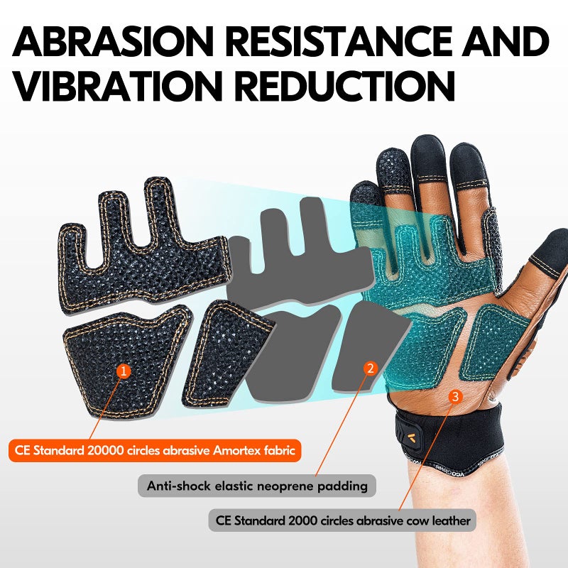 VGO Vgo... 1 Pair -20℃/-4°F COLDPROOF,Winter Work Leather Gloves,Mechanics Gloves,Impact Gloves,Anti-Vibration,Water Resistant(S,Brown,CA7722FW)  - Image 4