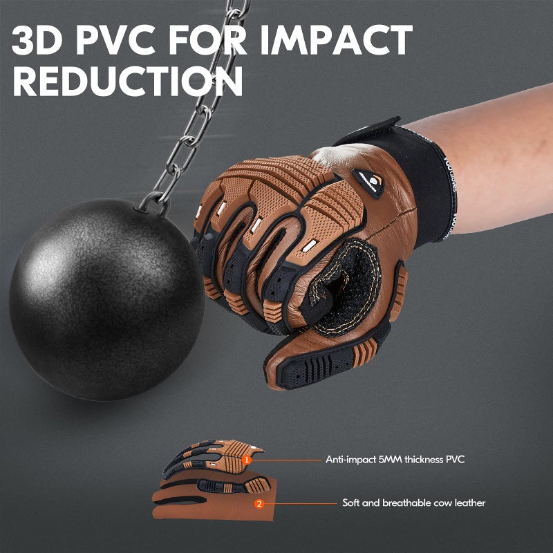 VGO Vgo... 1 Pair -20℃/-4°F COLDPROOF,Winter Work Leather Gloves,Mechanics Gloves,Impact Gloves,Anti-Vibration,Water Resistant(S,Brown,CA7722FW)  - Image 3
