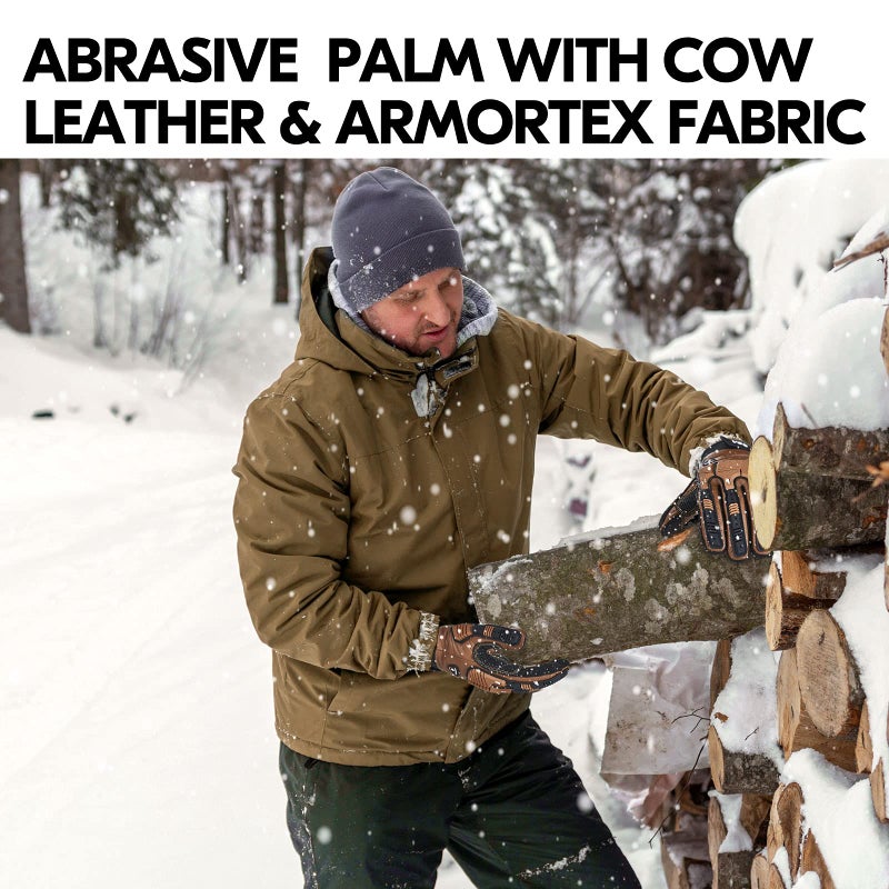 VGO Vgo... 1 Pair -20℃/-4°F COLDPROOF,Winter Work Leather Gloves,Mechanics Gloves,Impact Gloves,Anti-Vibration,Water Resistant(S,Brown,CA7722FW)  - Image 5