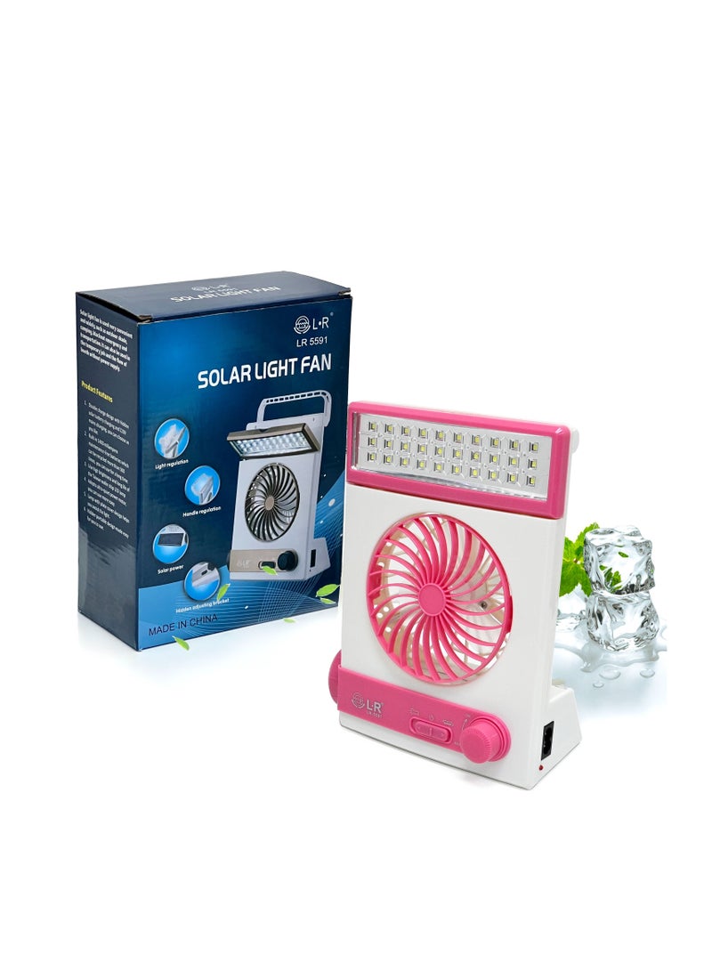 LR مروحة صغيرة محمولة 3 في 1 متعددة الوظائف تعمل بالطاقة الشمسية مع مصباح يدوي LED للطاولة للاستخدام المنزلي والمكتب والتخييم - Image 1