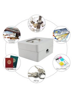 Y&D Large Cash Box Steel Register With Tray And Lock Durable Portable Money Box Safe For Bills Jewelry Receipts Coins White  - Image 4