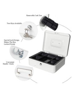 Y&D Large Cash Box Steel Register With Tray And Lock Durable Portable Money Box Safe For Bills Jewelry Receipts Coins White  - Image 3