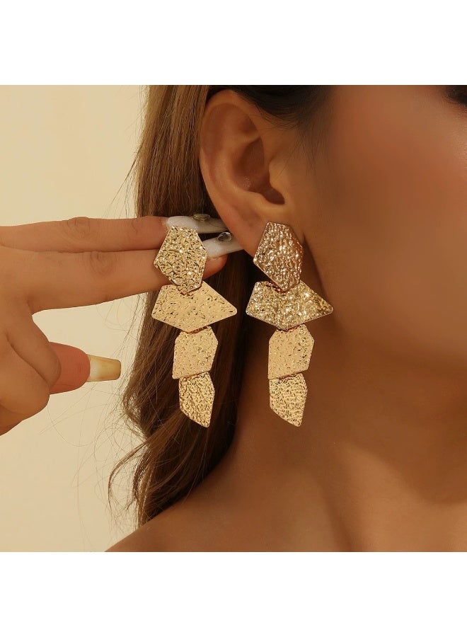 لافيدا أقراط فريدة من نوعها على شكل مروحة غير منتظمة، أقراط مبتكرة ومتطورة على شكل ورقة شبه منحرفة مناسبة للنساء والفتيات في مناسبات مختلفة - Image 1